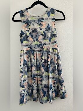 princess vera wang Navy, Peach & Lime Geometric Mesh Mini Dress